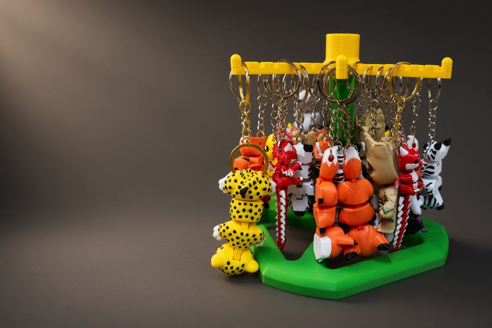 Anahtarlıklar stand üzerinde; 3 paket alımında stand hediye